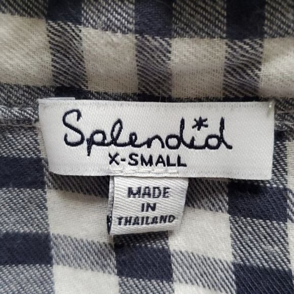 𝅺splendid Black White Plaid Long Sleeve Checkered Button Down Shirt Top Size XS - Picture 9 of 11